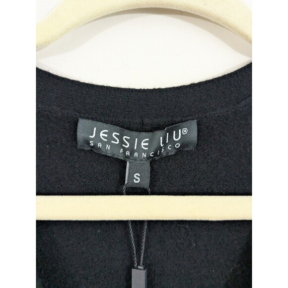 New Jessie Liu 100% Merino Wool Black Cardigan With Applique Chic Sz Small $295 - Picture 5 of 12